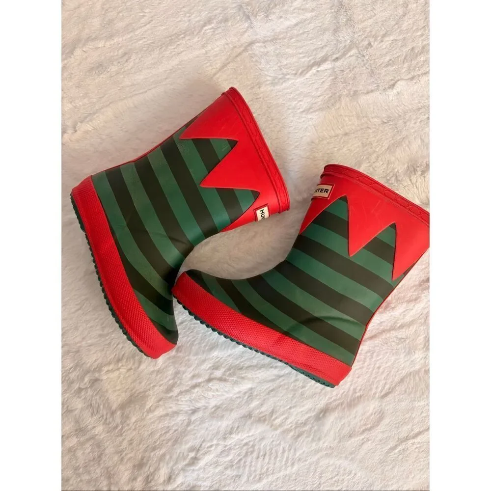 Hunter Kids Original Stripe Rain Boots Red Green Toddler 8C